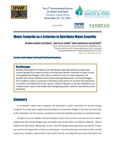 Water footprint as a criterion to distribute water benefits
