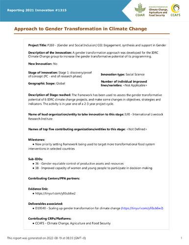 Approach to Gender Transformation in Climate Change