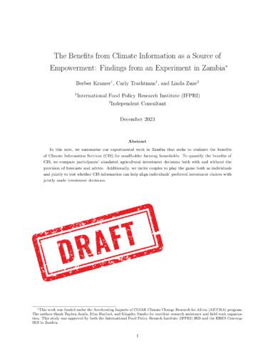 The Benefits from Climate Information as a Source of Empowerment: Findings from an Experiment in Zambia