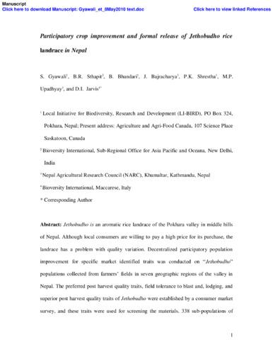 Participatory crop improvement and formal release of Jethobudho rice landrace in Nepal