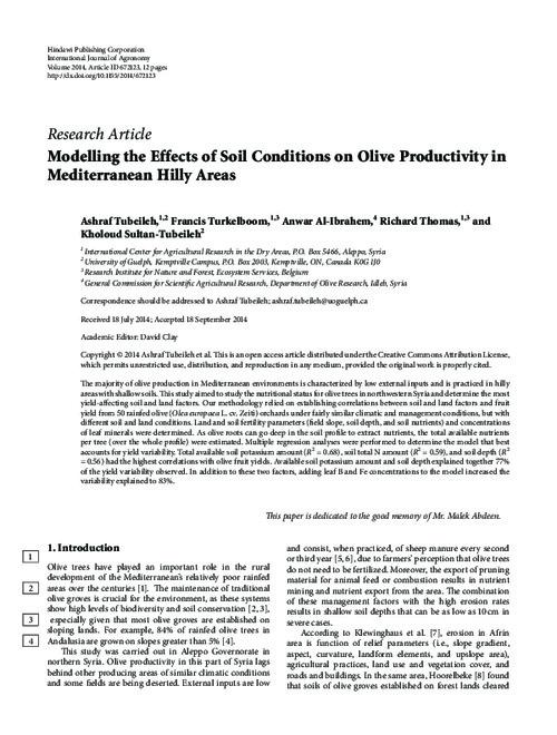 Modelling the Effects of Soil Conditions on Olive Productivity in Mediterranean Hilly Areas