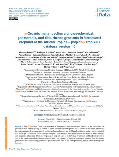 Organic matter cycling along geochemical, geomorphic and disturbance gradients in forests and cropland of the African Tropics - project TropSOC database version 1.0