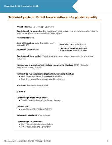 Technical guide on Forest tenure pathways to gender equality