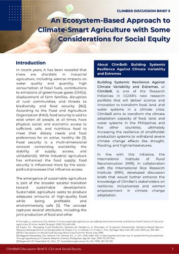 An Ecosystem-Based Approach to Climate-Smart Agriculture with Some Considerations for Social Equity
