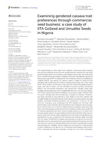 Examining gendered cassava trait preferences through commercial seed business: a case study of IITA GoSeed and Umudike seeds in Nigeria