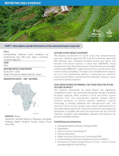 Strengthening Malawian youth resilience by transforming over 500 lives using a business incubation approach