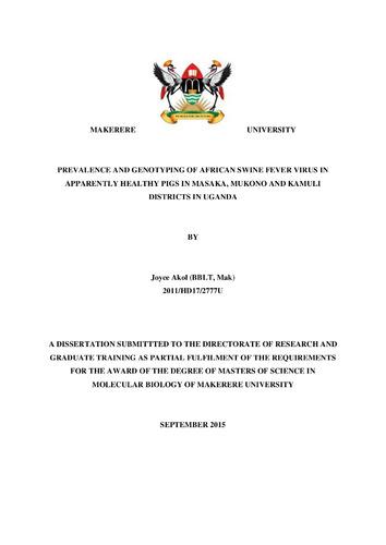 Prevalence and genotyping of African swine fever virus in apparently healthy pigs in Masaka, Mukono and Kamuli Districts in Uganda
