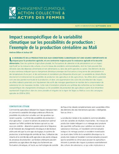 The gender-differentiated impact of climate variability on production possibilities: Evidence from cereal production in Mali
