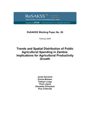 Trends and spatial distribution of public agricultural spending in Zambia:: implications for agricultural productivity growth