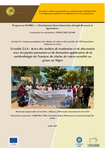 Actes des ateliers de restitution et de discussion avec les parties prenantes et de formation-application de la méthodologie de l’analyse de chaîne de valeur sensible au genre au Niger