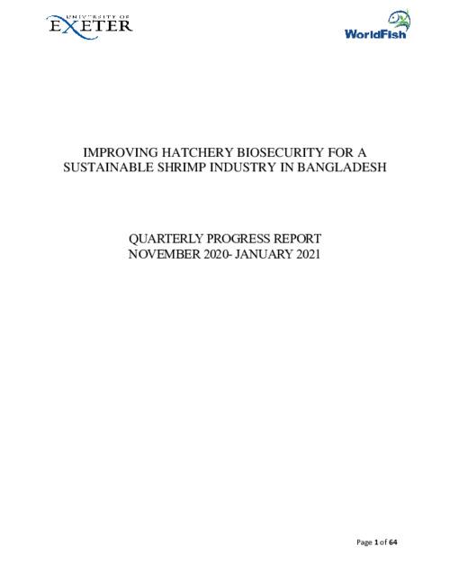 University of Exeter_ Improving hatchery biosecurity for a sustainable shrimp industry in Bangladesh. Quarterly progress report November 2020 - January 2021