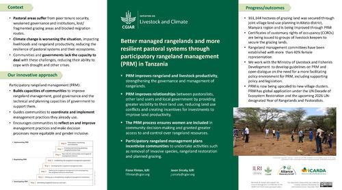 Better managed rangelands and more resilient pastoral systems through participatory rangeland management (PRM) in Tanzania