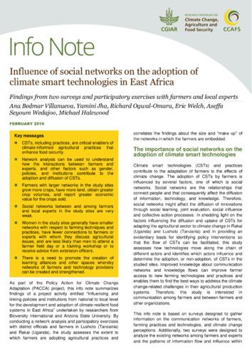 Influence of social networks on the adoption of climate smart technologies in East Africa: Findings from two surveys and participatory exercises with farmers and local experts