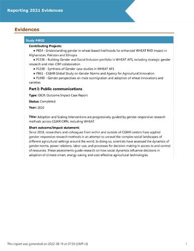Adoption and Scaling Interventions are progressively guided by gender-responsive research methods across CGIAR CRPs, including WHEAT