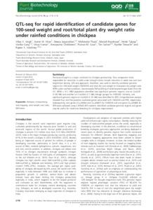 QTL‐seq for rapid identification of candidate genes for 100‐seed weight and root/total plant dry weight ratio under rainfed conditions in chickpea