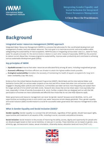 Integrating gender equality and social inclusion for integrated water resources management: a cheat sheet for practitioners