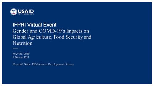 Gender and COVID-19's Impacts on Global Agriculture, Food Security and Nutrition