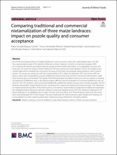 Comparing traditional and commercial nixtamalization of three maize landraces: Impact on pozole quality and consumer acceptance