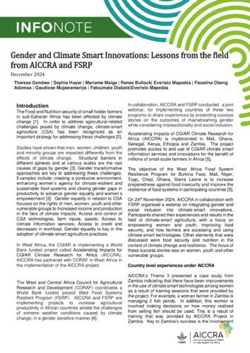 Gender and Climate Smart Innovations: Lessons from the field from AICCRA and FSRP