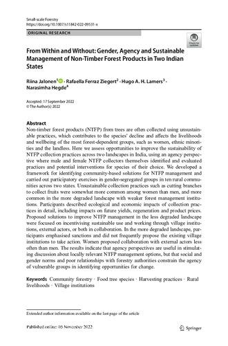 From Within and Without: Gender, agency and sustainable management of non-timber forest products in two Indian States