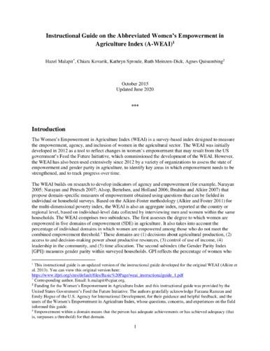 Instructional guide on the abbreviated Women’s Empowerment in Agriculture Index (A-WEAI)