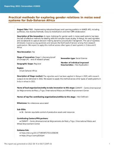 Practical methods for exploring gender relations in maize seed systems for Sub-Saharan Africa