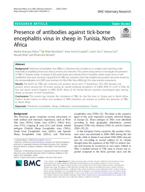 Presence of antibodies against tick-borne encephalitis virus in sheep in Tunisia, North Africa