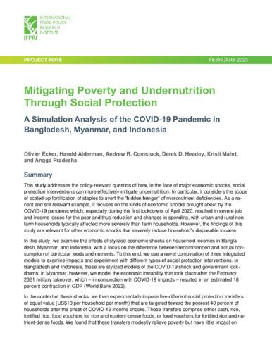 Mitigating poverty and undernutrition through social protection: A simulation analysis of the COVID-19 pandemic in Bangladesh, Myanmar, and Indonesia