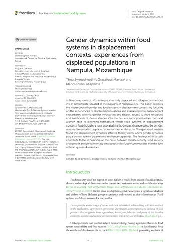 Gender dynamics within food systems in displacement contexts: Experiences from displaced populations in Nampula, Mozambique