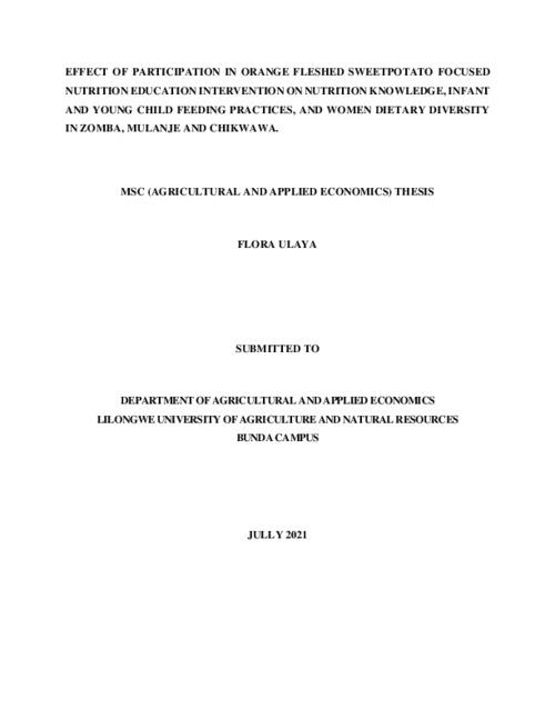 Effect of Participation in Orange-fleshed Sweetpotato focused Nutrition Education Intervention on Nutrition Knowledge, Infant and Young Child Feeding Practices, and Women Dietary Diversity in Zomba, Mulanje and Chikwawa