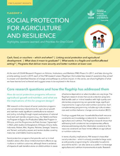 Social protection for agriculture and resilience: Highlights, lessons learned, and priorities for One CGIAR