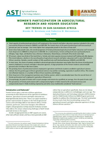Women’s participation in agricultural research and higher education: Key trends in Sub-Saharan Africa