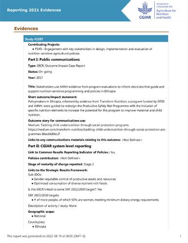 Stakeholders use A4NH evidence from program evaluations to inform decisions that guide and support nutrition-sensitive programming and policies in Ethiopia