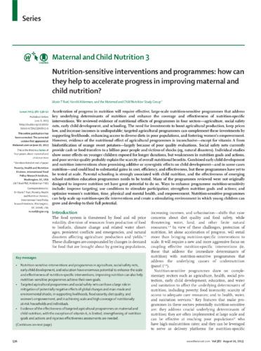 Nutrition-sensitive interventions and programmes: How can they help to accelerate progress in improving maternal and child nutrition?