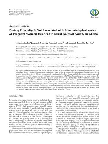 Dietary diversity is not associated with haematological status of pregnant women resident in rural areas of northern Ghana