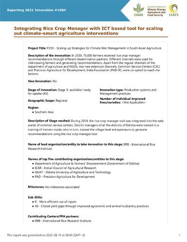 Integrating Rice Crop Manager with ICT based tool for scaling out climate-smart agriculture interventions