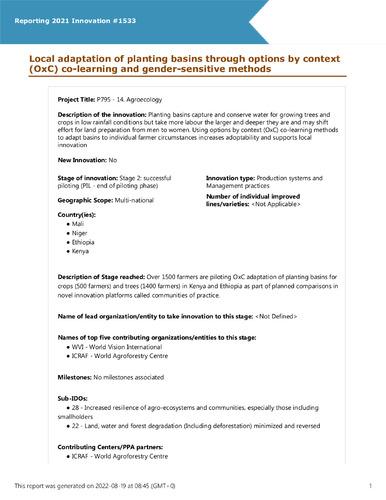 Local adaptation of planting basins through options by context (OxC) co-learning and gender-sensitive methods