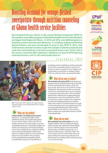 Boosting demand for orange-fleshed sweetpotato through nutrition counseling at Ghana health service facilities