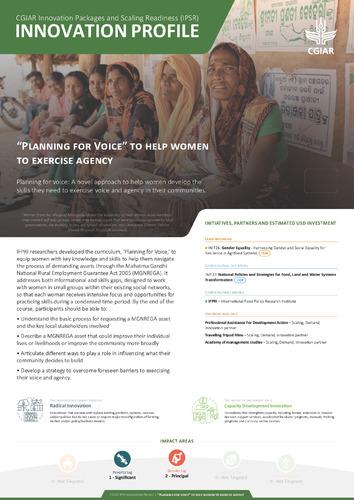 “Planning for Voice” to help women to exercise agency