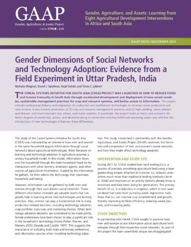 Gender dimensions of social networks and technology adoption: Evidence from a field experiment in Uttar Pradesh, India