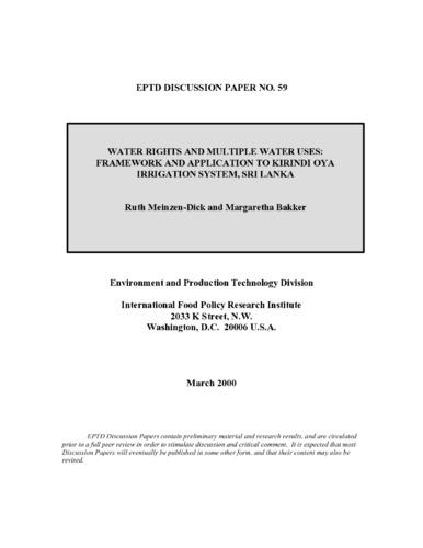 Water rights and multiple water uses: framework and application to Kirindi Oya irrigation system, Sri Lanka