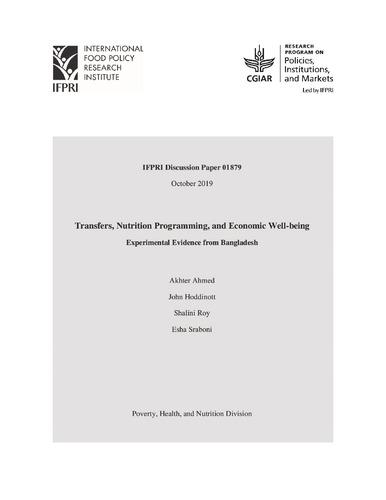 Transfers, nutrition programming, and economic well-being: Experimental evidence from Bangladesh