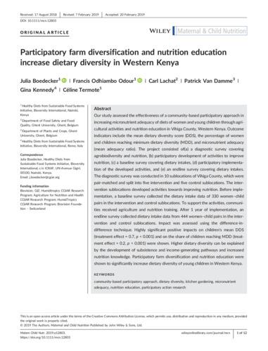 Participatory farm diversification and nutrition education increase dietary diversity in Western Kenya