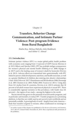 Transfers, behavior change communication, and intimate partner violence: Post-program evidence from rural Bangladesh