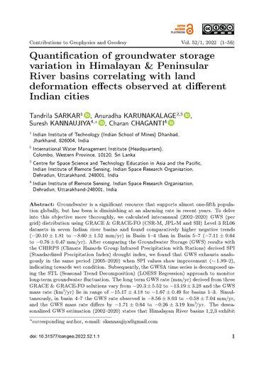 Quantification of groundwater storage variation in Himalayan & Peninsular river basins correlating with land deformation effects observed at different Indian cities