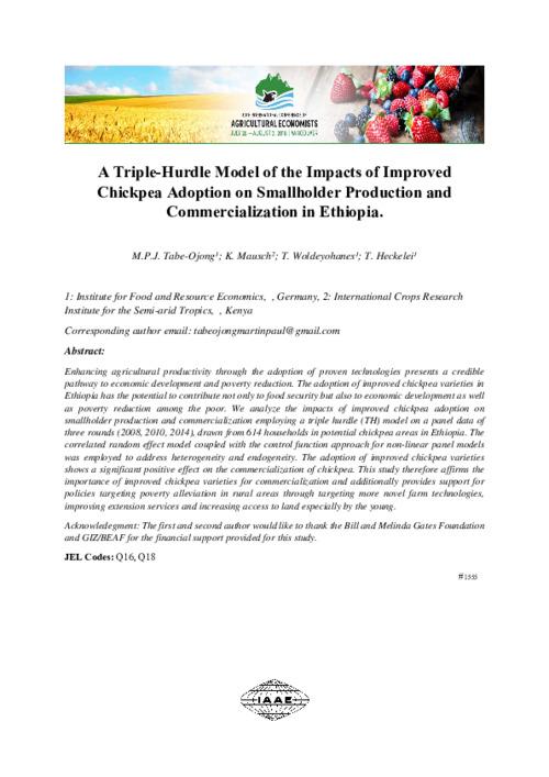 A Triple-Hurdle Model of the Impacts of Improved Chickpea Adoption on Smallholder Production and Commercialization in Ethiopia