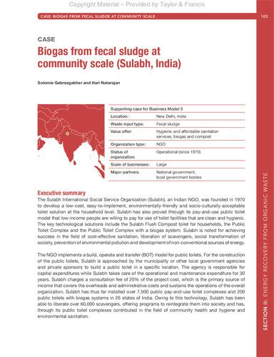 Biogas from fecal sludge at community scale (Sulabh, India) - Case Study