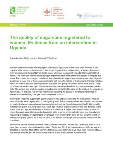 The quality of sugarcane registered to women: Evidence from an intervention in Uganda