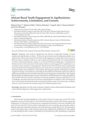 African rural youth engagement in agribusiness: achievements, limitations, and lessons
