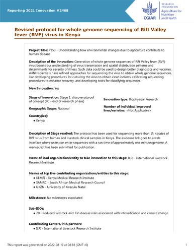 Revised protocol for whole genome sequencing of Rift Valley fever (RVF) virus in Kenya